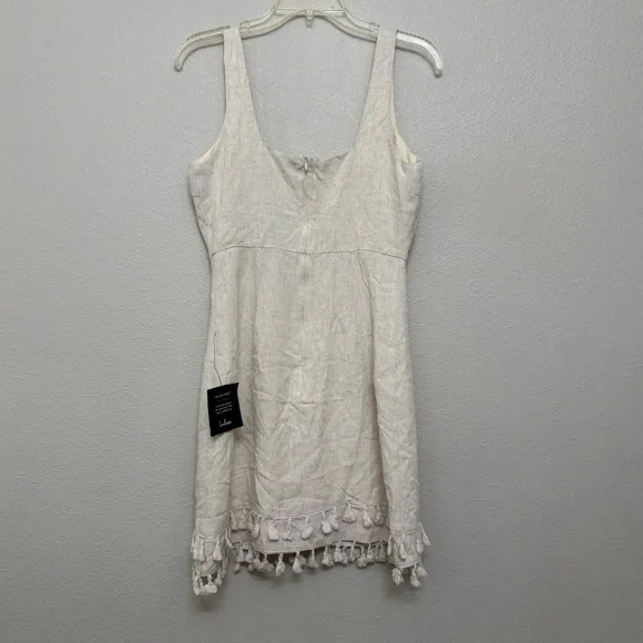 NEW Lulus Feel the Sunshine Light Beige Linen Tassel Mini Dress SZ SMALL - Picture 5 of 7